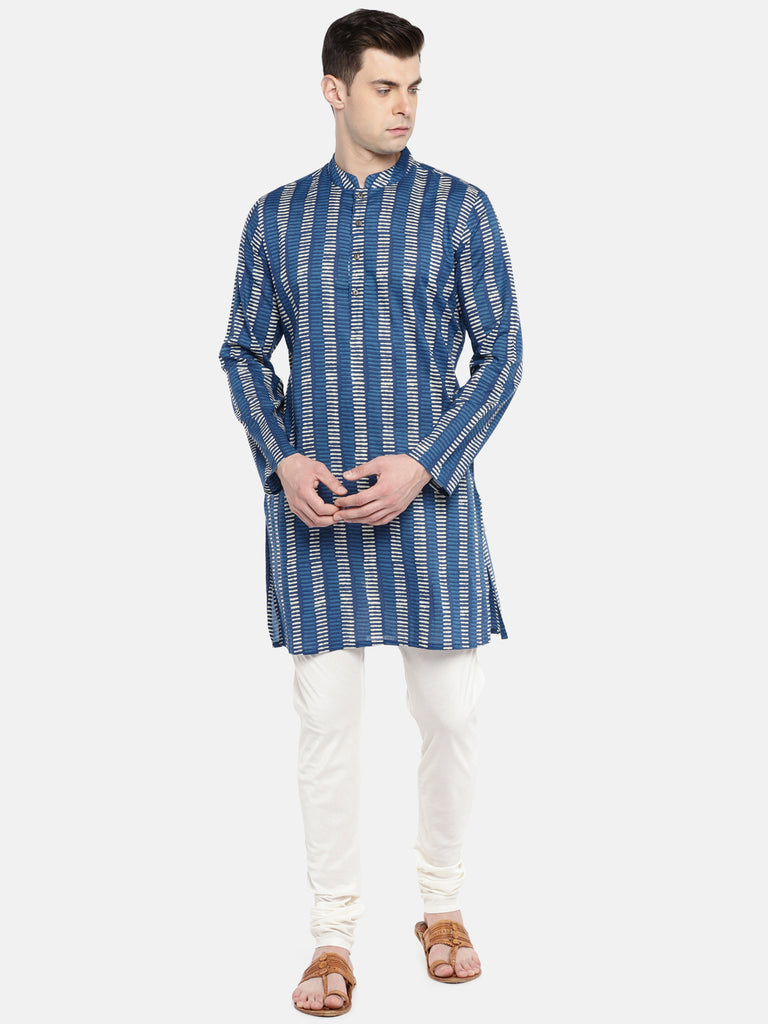Men Straight Full Sleeve Indigo Kurta