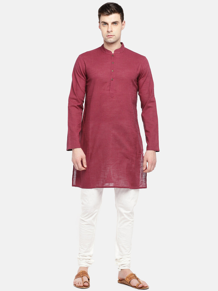 Men Straight Full Sleeve Maroon Kurta
