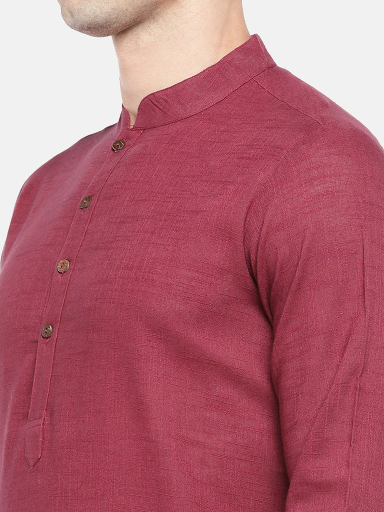 Men Straight Full Sleeve Maroon Kurta