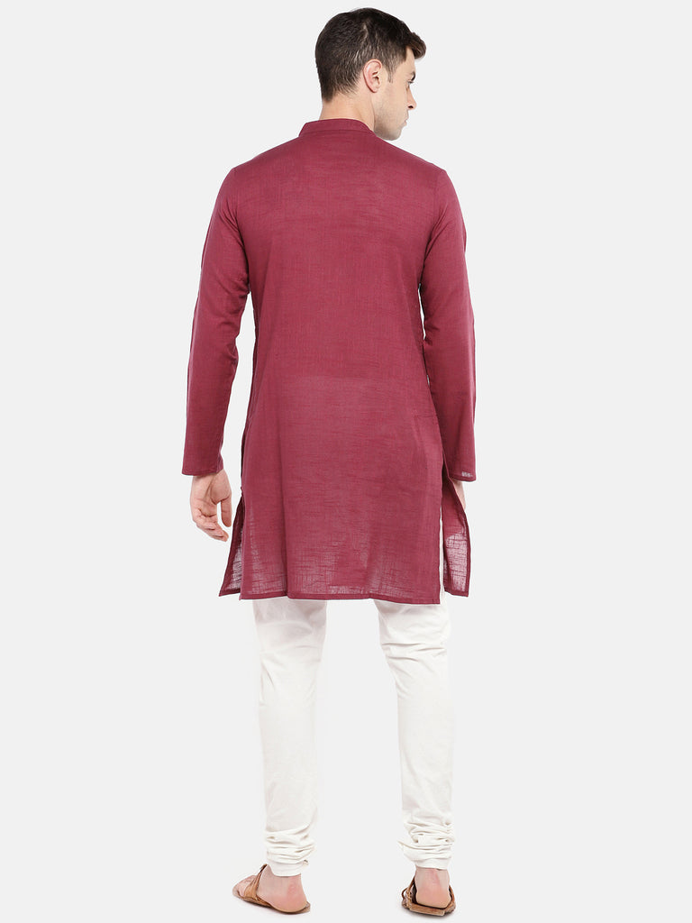 Men Straight Full Sleeve Maroon Kurta