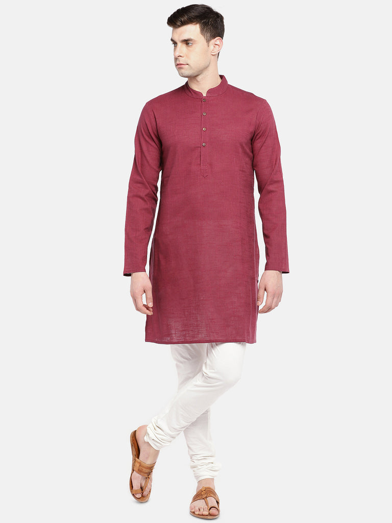Men Straight Full Sleeve Maroon Kurta