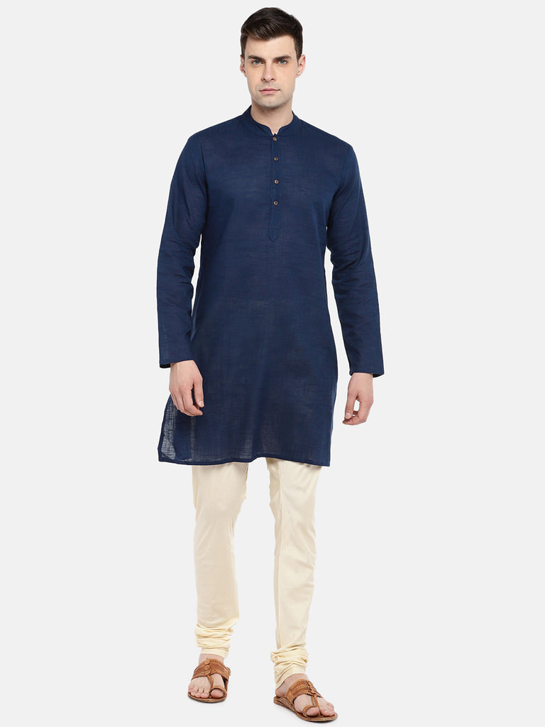 Men Straight Full Sleeve Navy Kurta