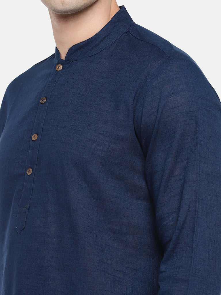 Men Straight Full Sleeve Navy Kurta