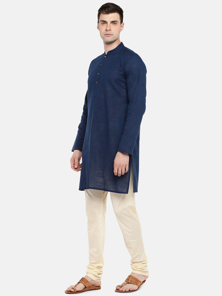 Men Straight Full Sleeve Navy Kurta