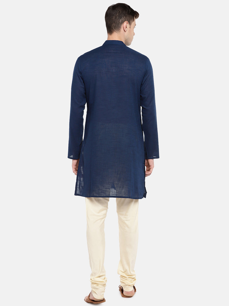 Men Straight Full Sleeve Navy Kurta