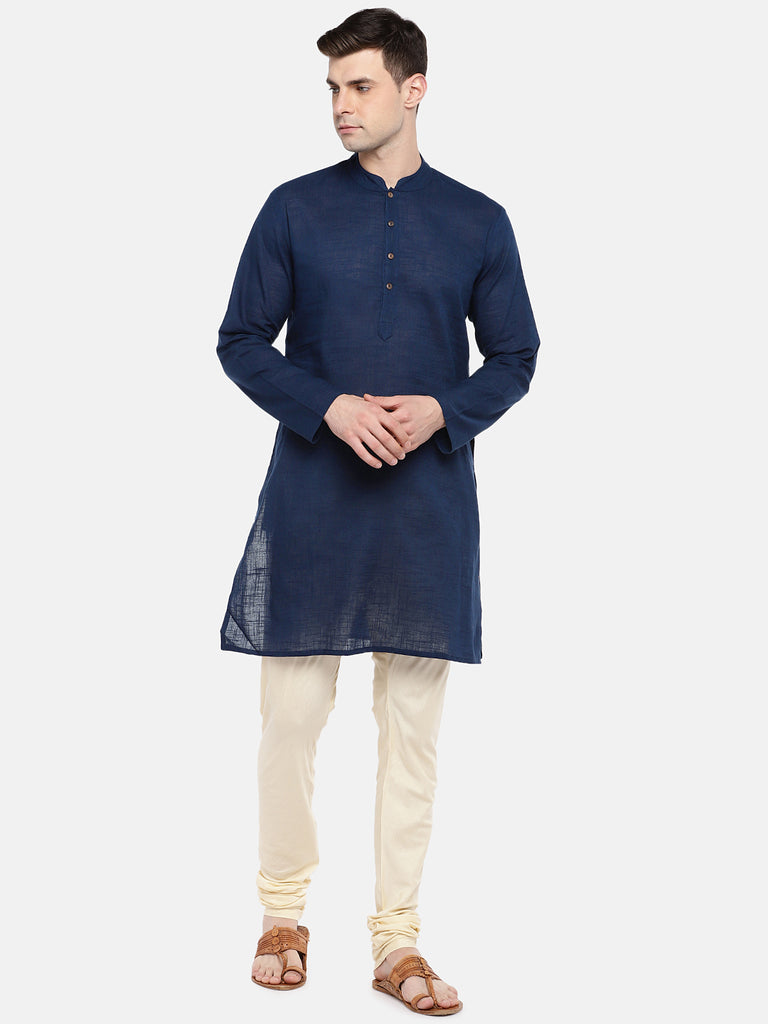 Men Straight Full Sleeve Navy Kurta