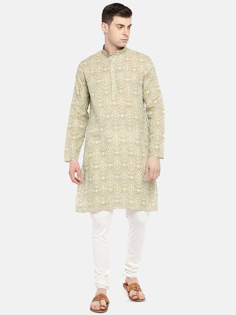 Occassion Men Straight Full Sleeve Beige Kurta