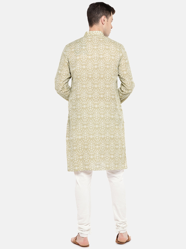 Occassion Men Straight Full Sleeve Beige Kurta