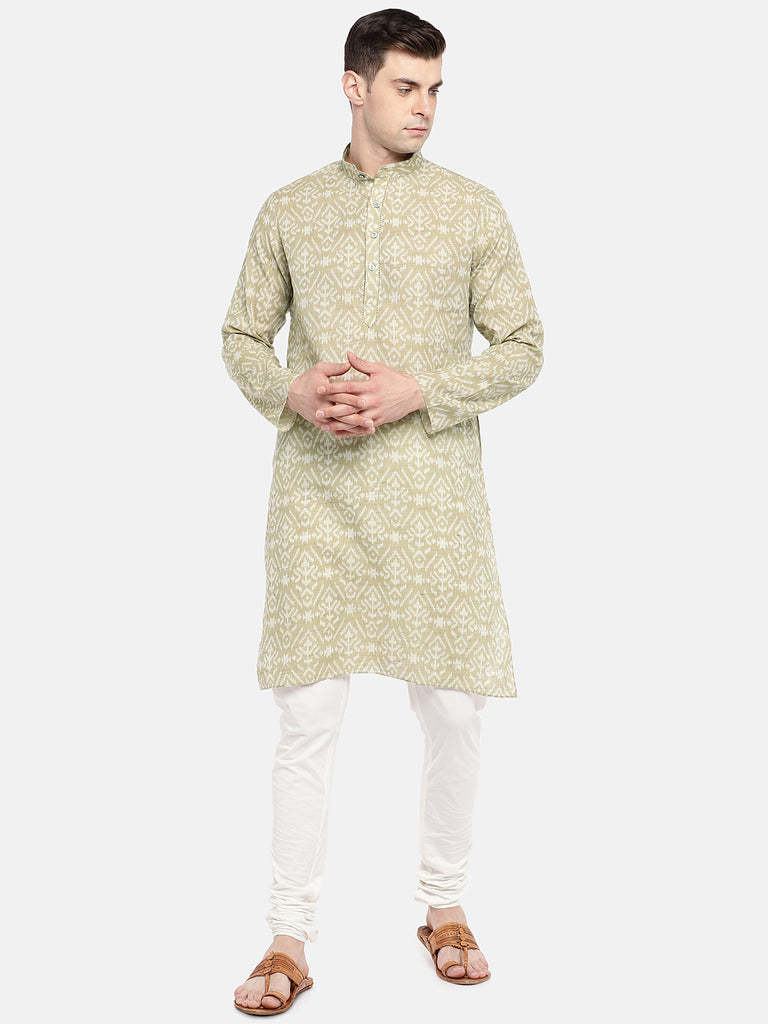 Occassion Men Straight Full Sleeve Beige Kurta