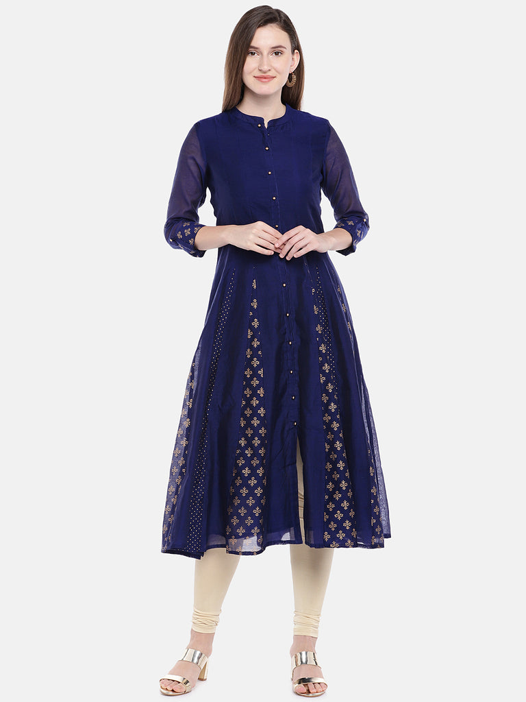 Women A Line Three-Fourth Blue Kurta
