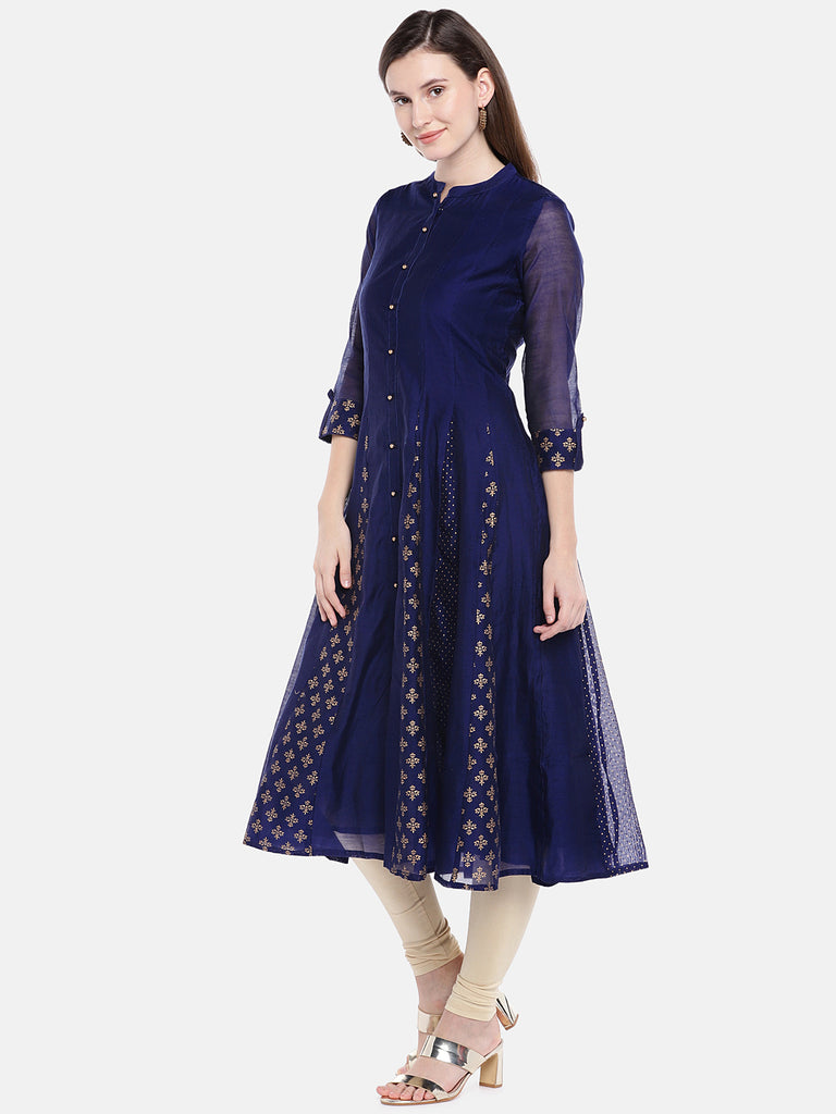 Women A Line Three-Fourth Blue Kurta