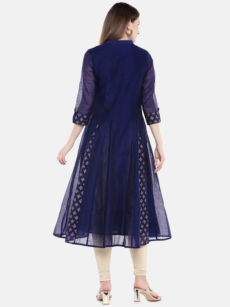 Women A Line Three-Fourth Blue Kurta