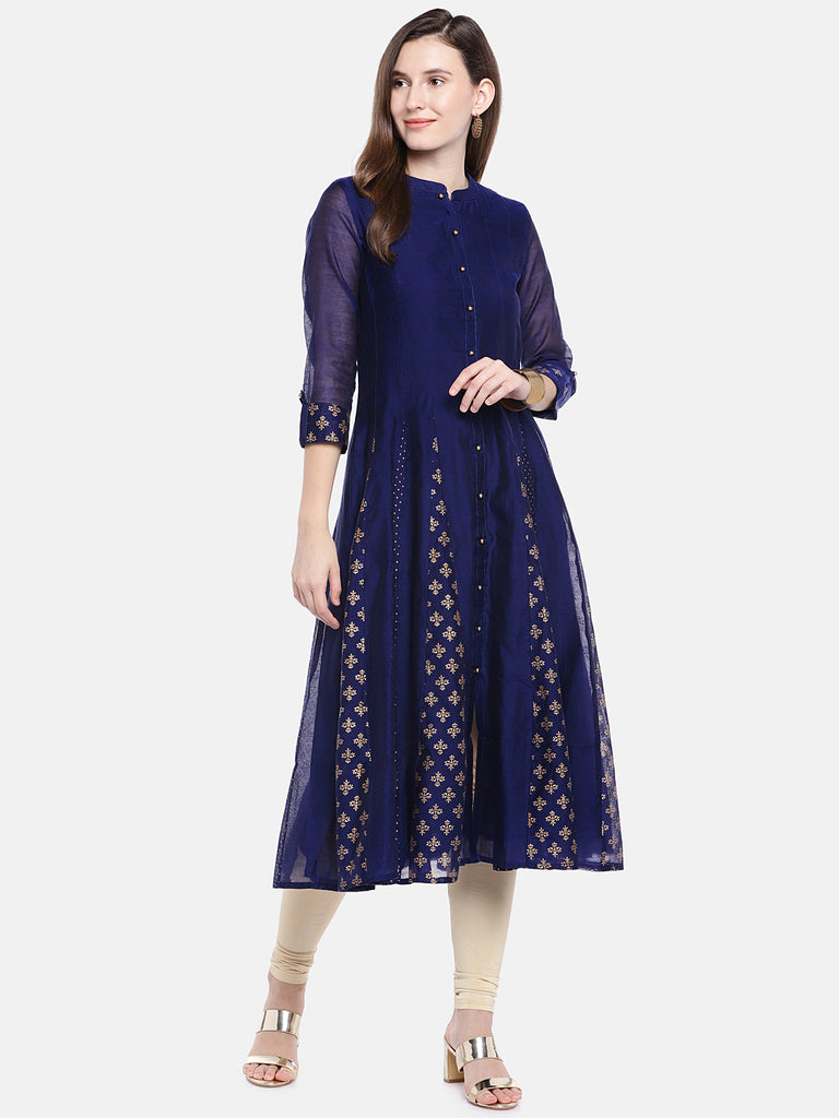 Women A Line Three-Fourth Blue Kurta