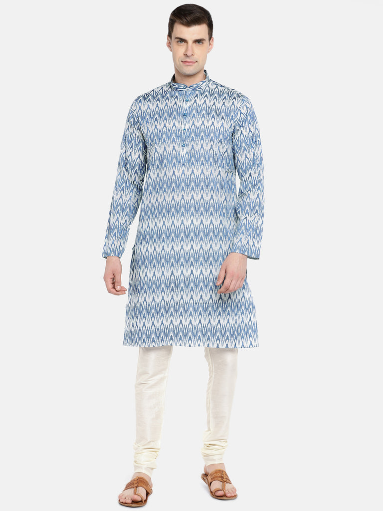 Occassion Men Straight Full Sleeve Blue Kurta