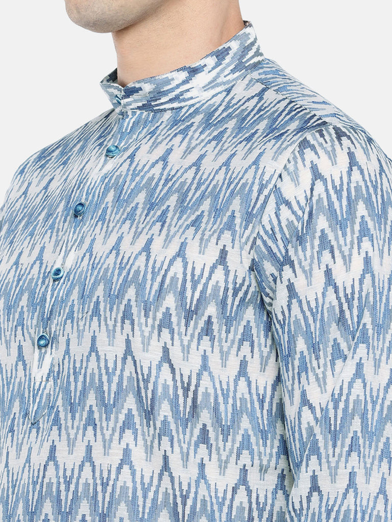 Occassion Men Straight Full Sleeve Blue Kurta