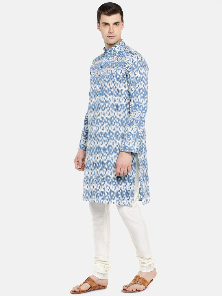 Occassion Men Straight Full Sleeve Blue Kurta