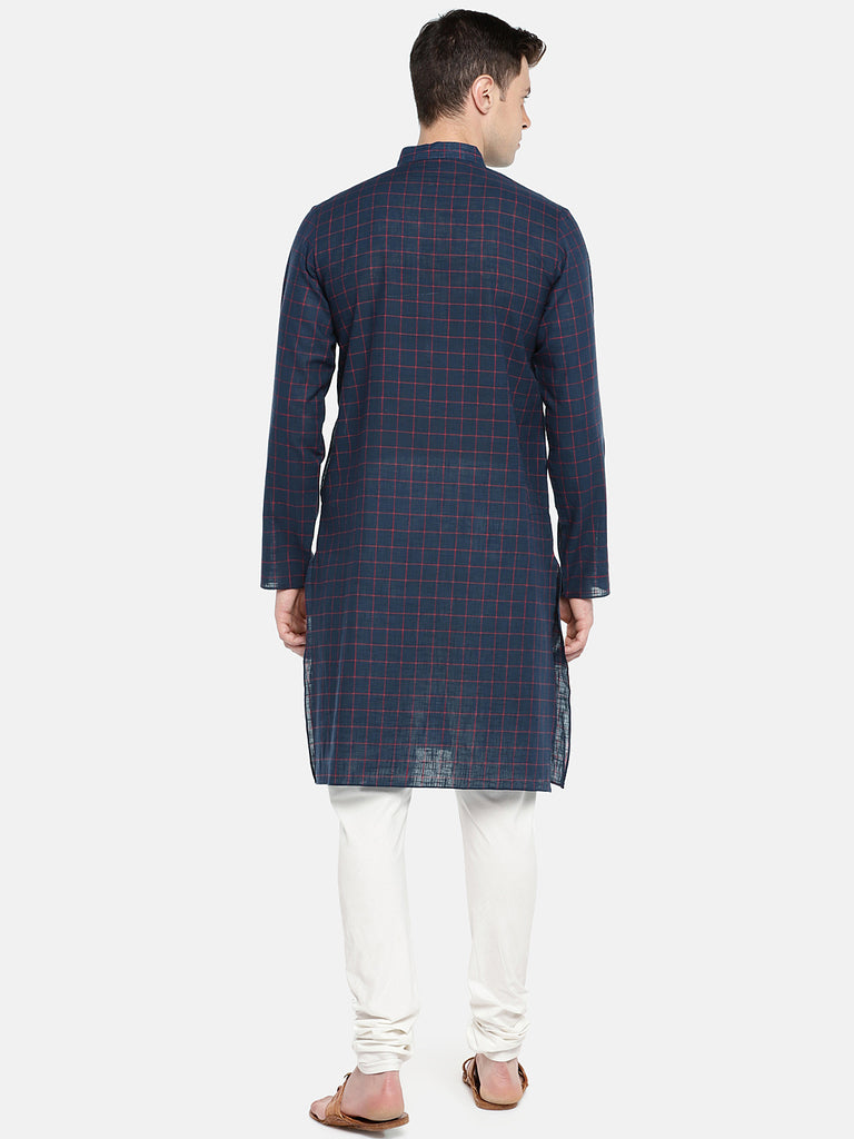 Men Straight Full Sleeve Navy Kurta