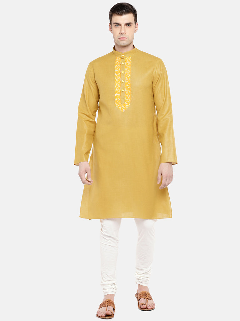 Occassion Men Straight Full Sleeve Yellow Kurta