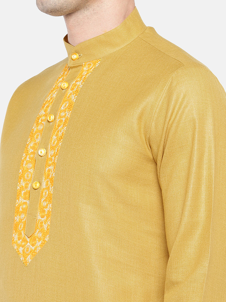 Occassion Men Straight Full Sleeve Yellow Kurta