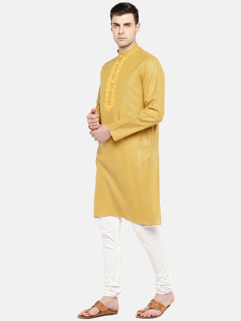 Occassion Men Straight Full Sleeve Yellow Kurta