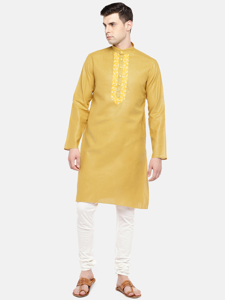 Occassion Men Straight Full Sleeve Yellow Kurta