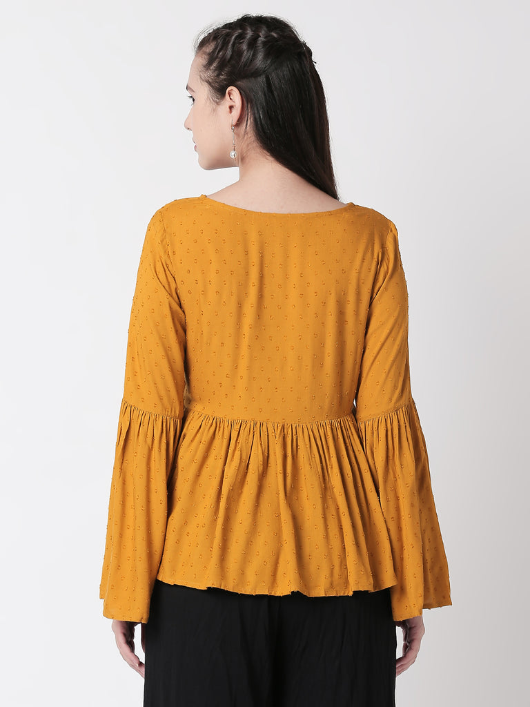 Women Flared Full Sleeve Mustard Top