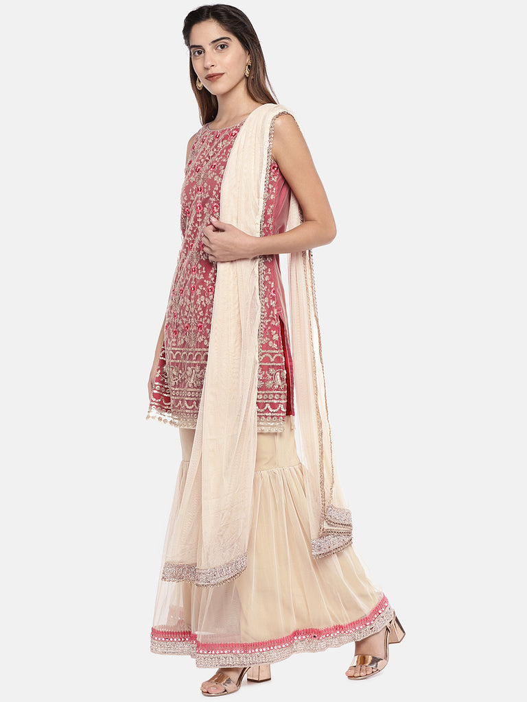 Women Sharara Sleeveless Beige Skd