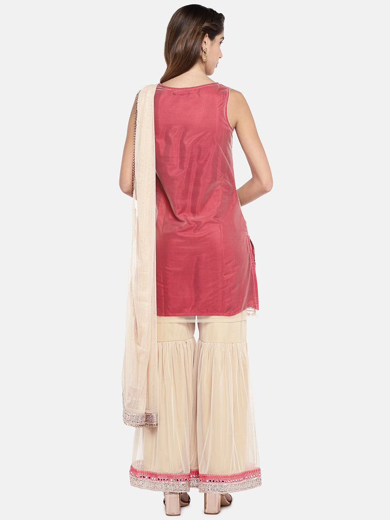 Women Sharara Sleeveless Beige Skd