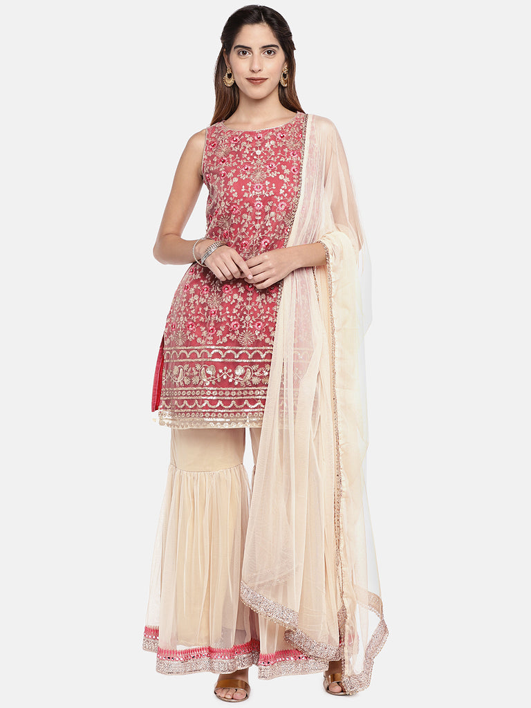 Women Sharara Sleeveless Beige Skd