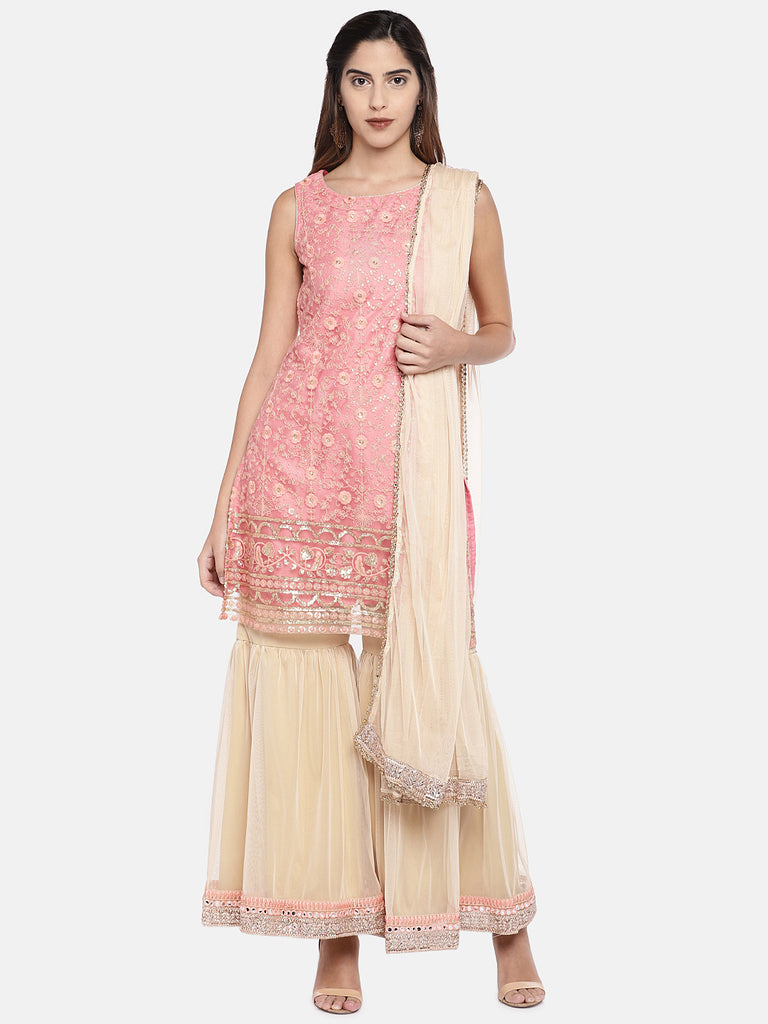 Women Sharara Sleeveless Pink Skd