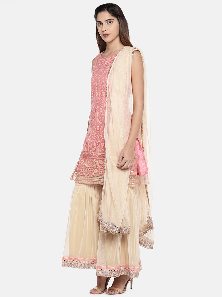Women Sharara Sleeveless Pink Skd
