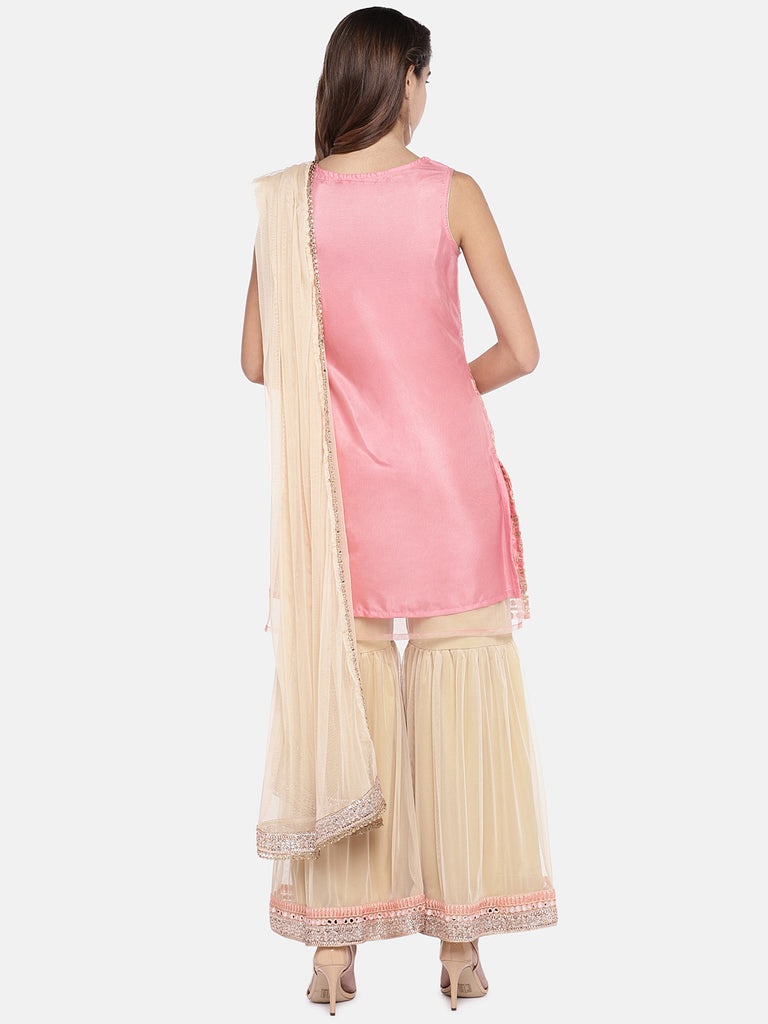 Women Sharara Sleeveless Pink Skd