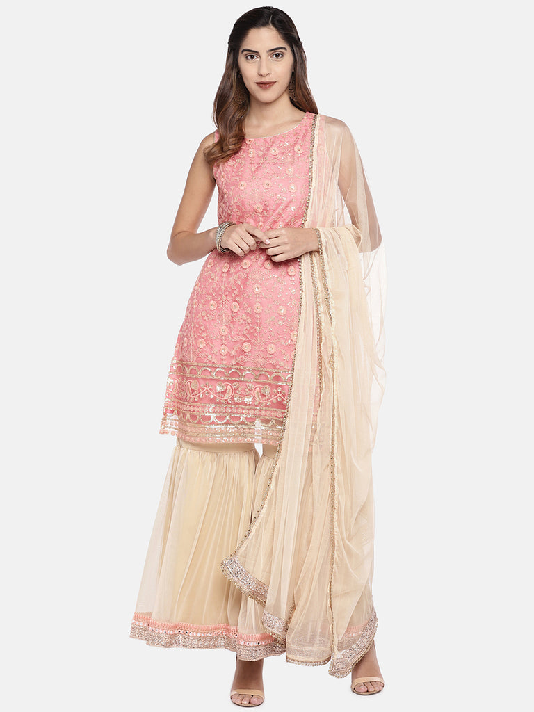 Women Sharara Sleeveless Pink Skd