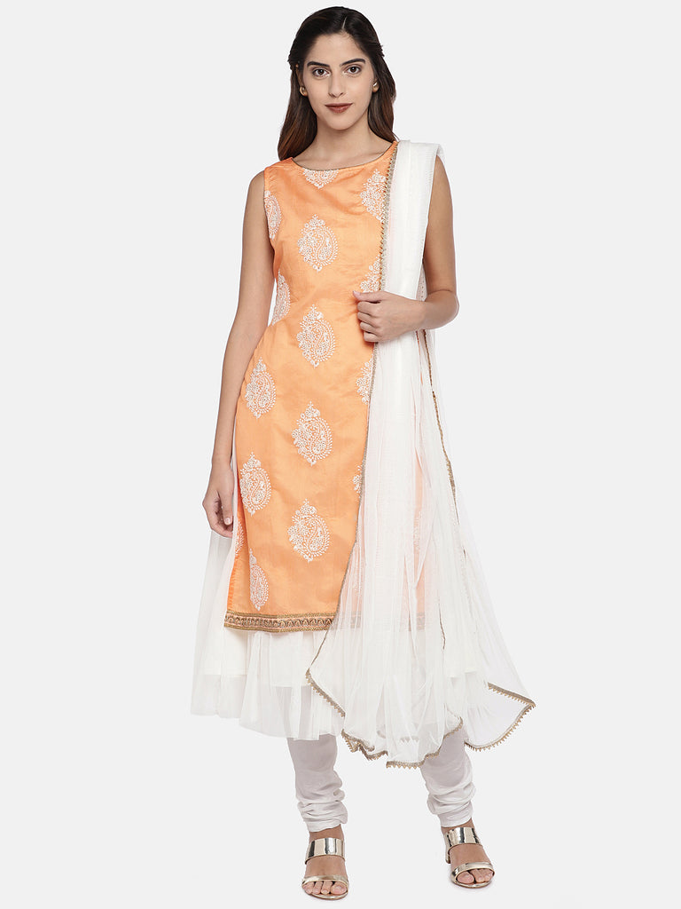 Women Twin Kurta Sleeveless Peach Skd