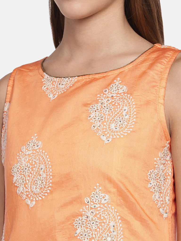 Women Twin Kurta Sleeveless Peach Skd