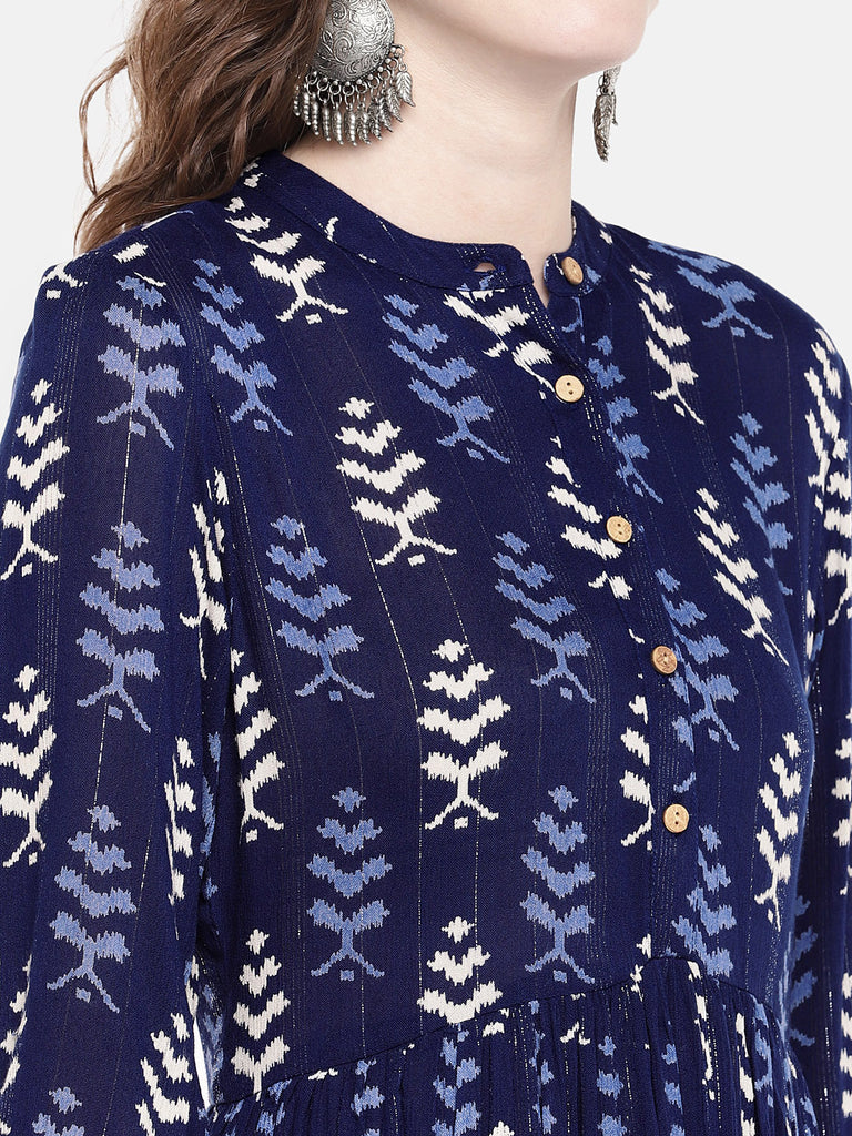 Women Flared Three-Fourth Indigo Dress