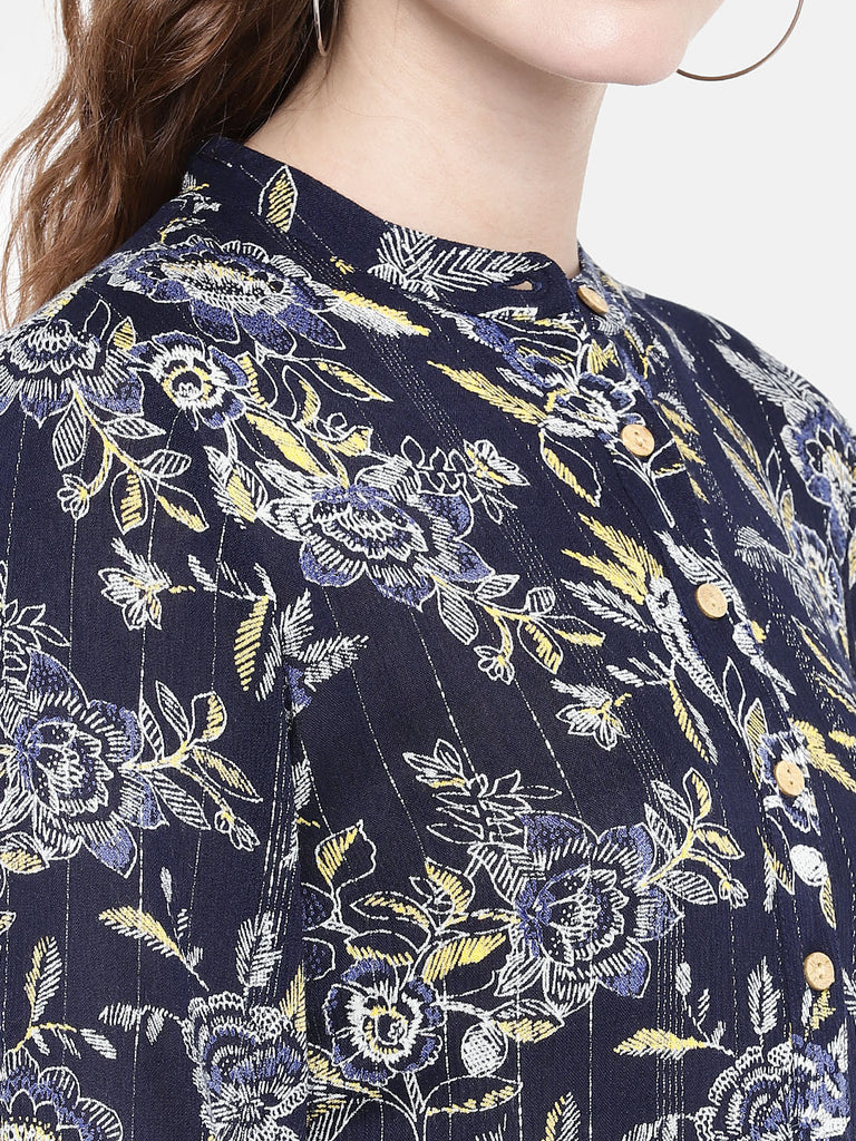 Women Flared Three-Fourth Navy Dress