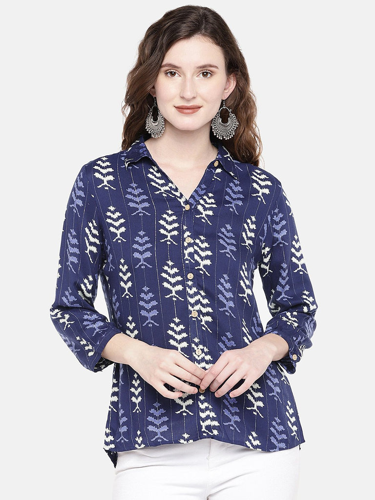 Women Straight Three-Fourth Indigo Top