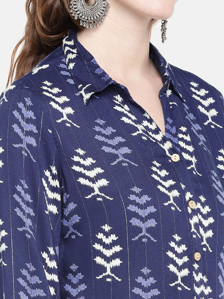 Women Straight Three-Fourth Indigo Top