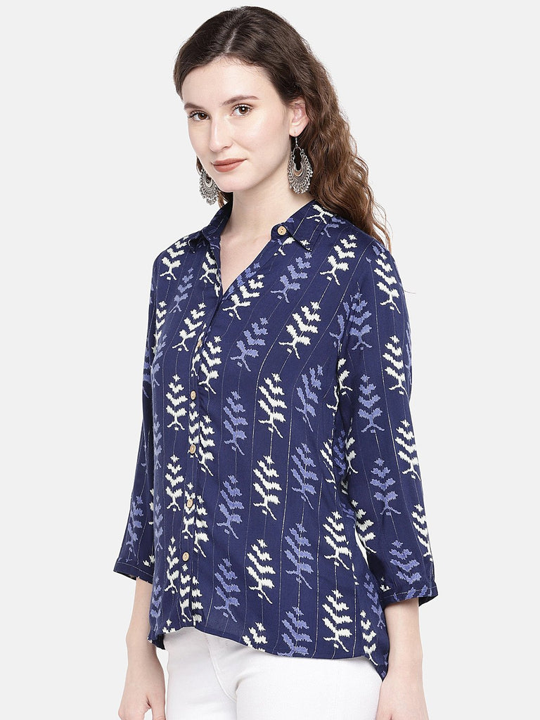 Women Straight Three-Fourth Indigo Top