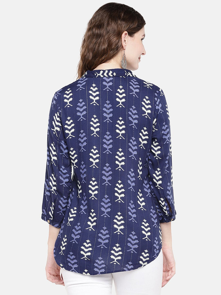Women Straight Three-Fourth Indigo Top