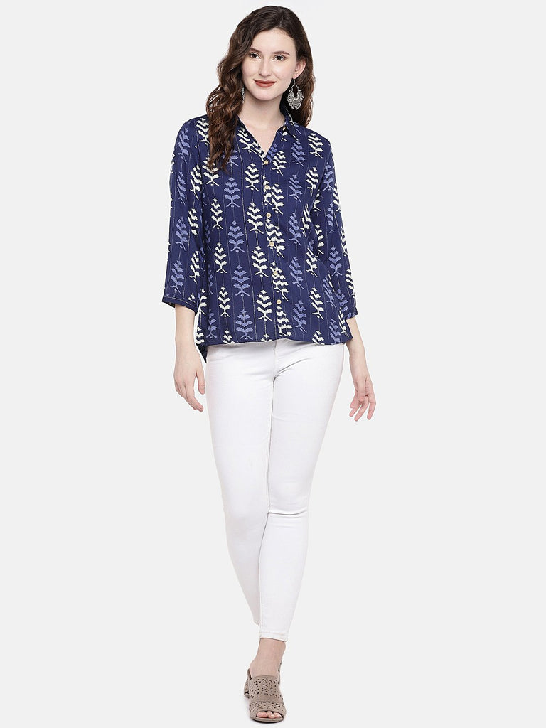 Women Straight Three-Fourth Indigo Top