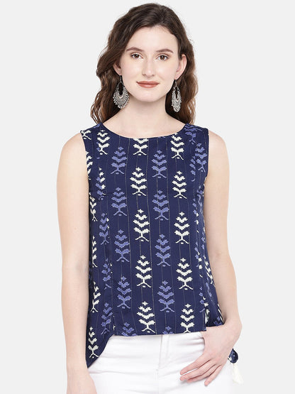 Women Straight Sleeveless Indigo Top