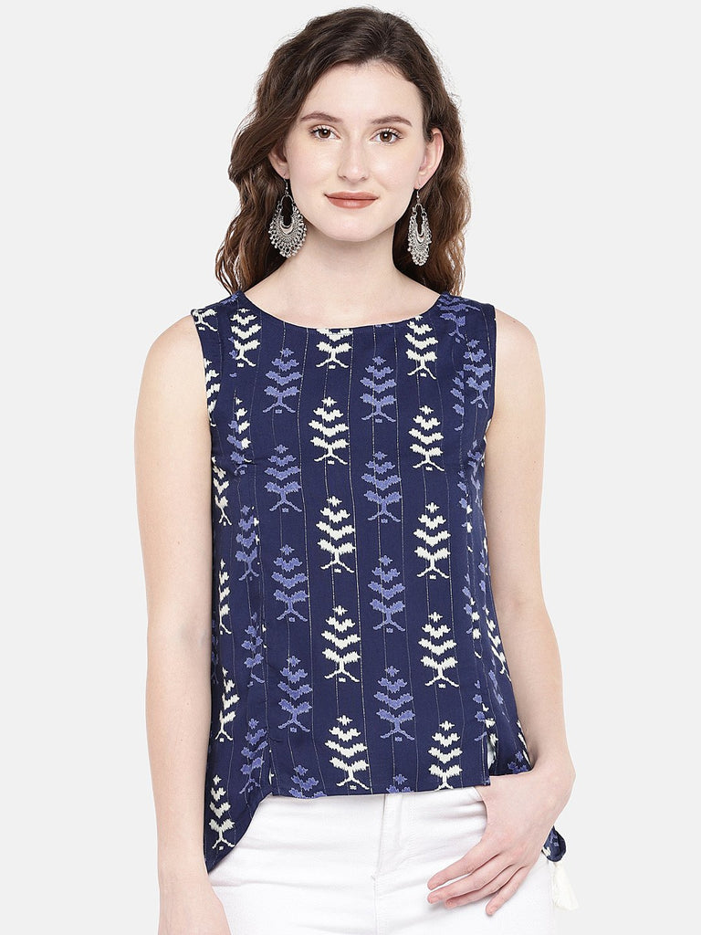 Women Straight Sleeveless Indigo Top