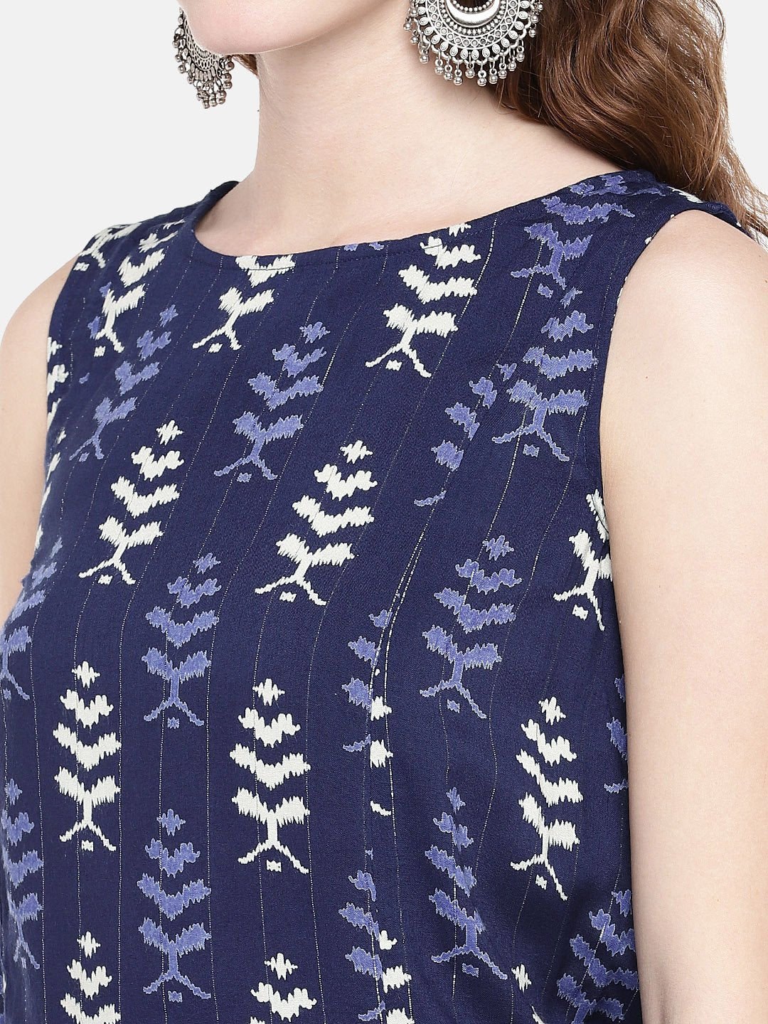 Women Straight Sleeveless Indigo Top