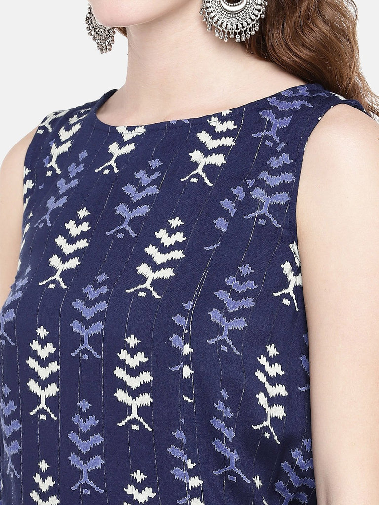 Women Straight Sleeveless Indigo Top