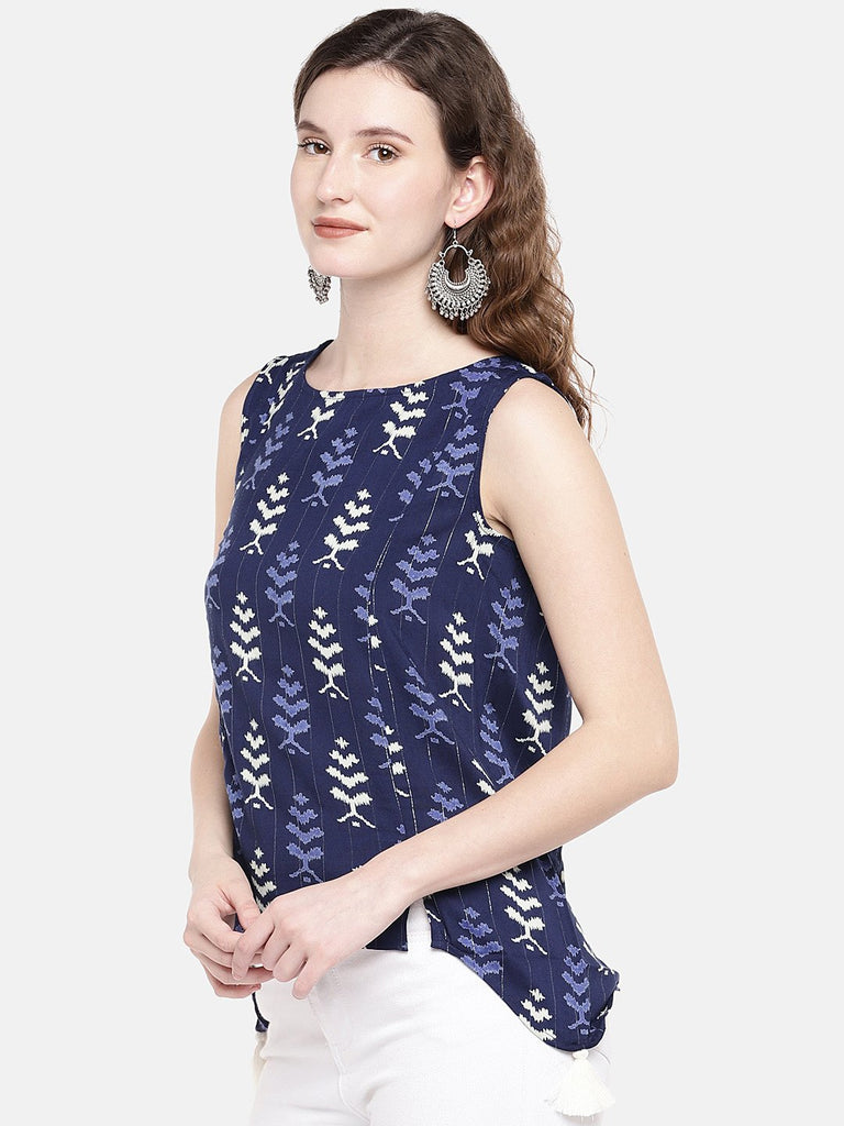 Women Straight Sleeveless Indigo Top
