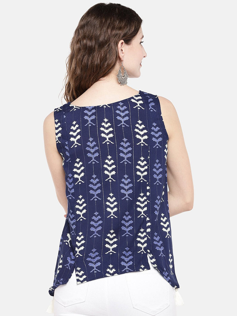 Women Straight Sleeveless Indigo Top