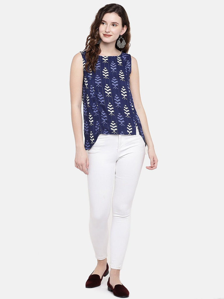 Women Straight Sleeveless Indigo Top