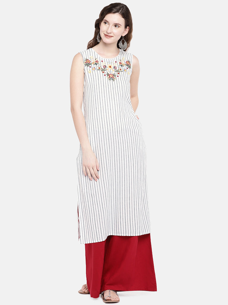 Women Straight Sleeveless White Kurta